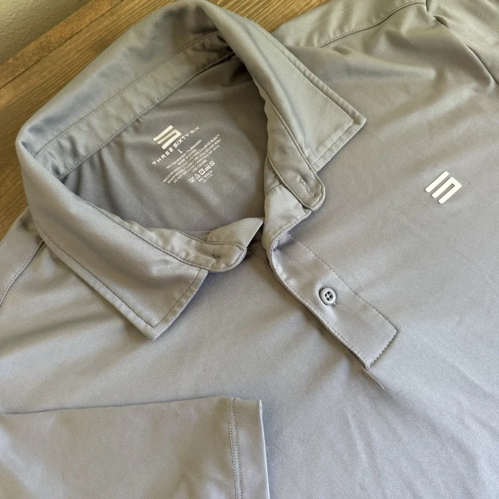 Three Sixty Six Men's Large Grey Short Sleeve Performance Polo Collar Shirt Golf
